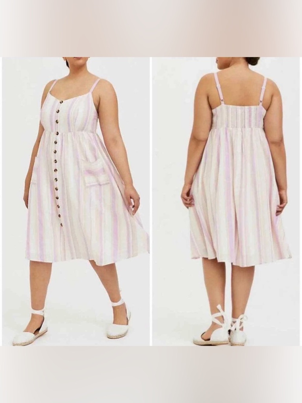 torrid White and Light Pink Striped Button-Front Sundress size 3X
